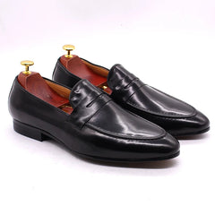 Penny loafer heren van handgepatineerd leer, Zwart
