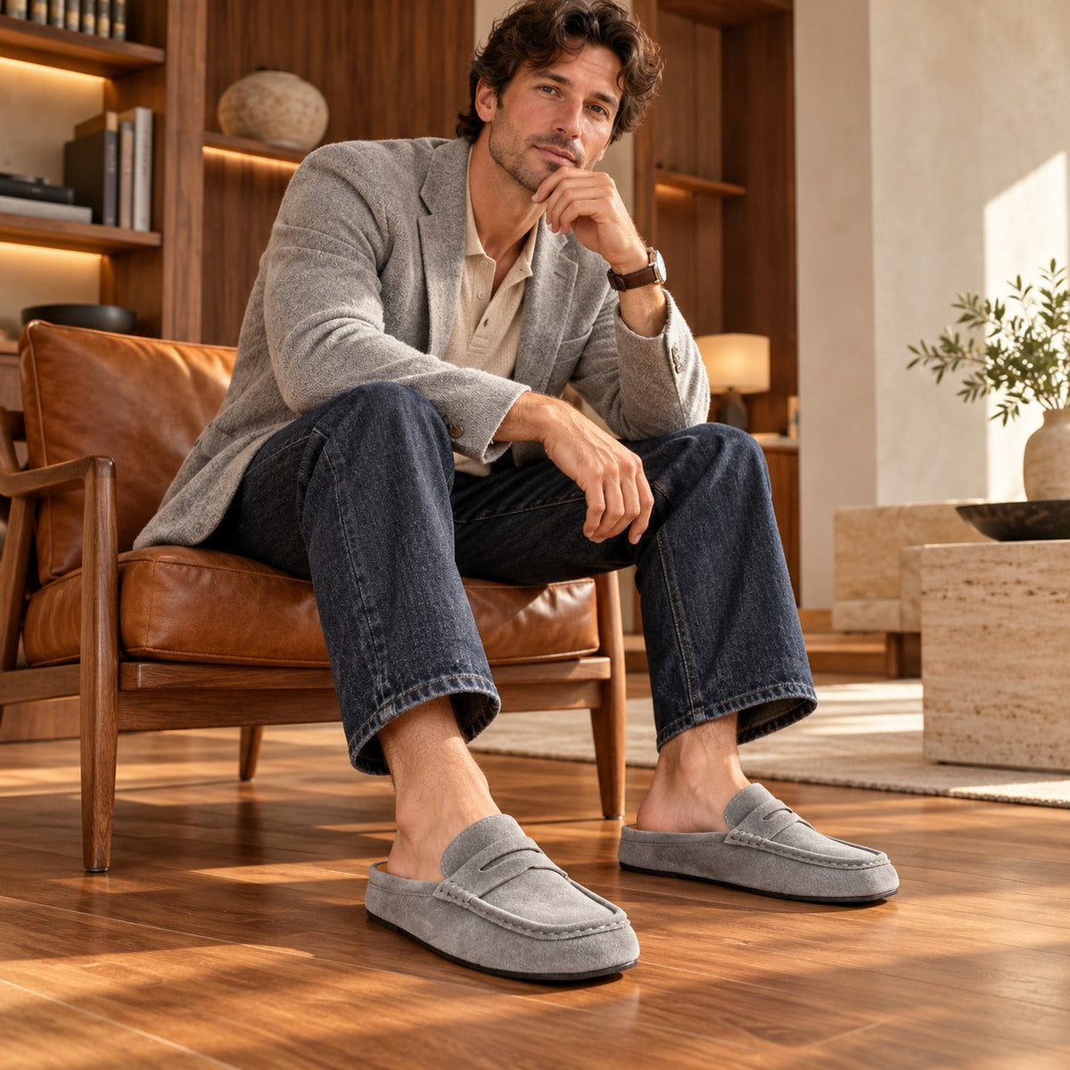 Penny loafer muiltje heren in grijs