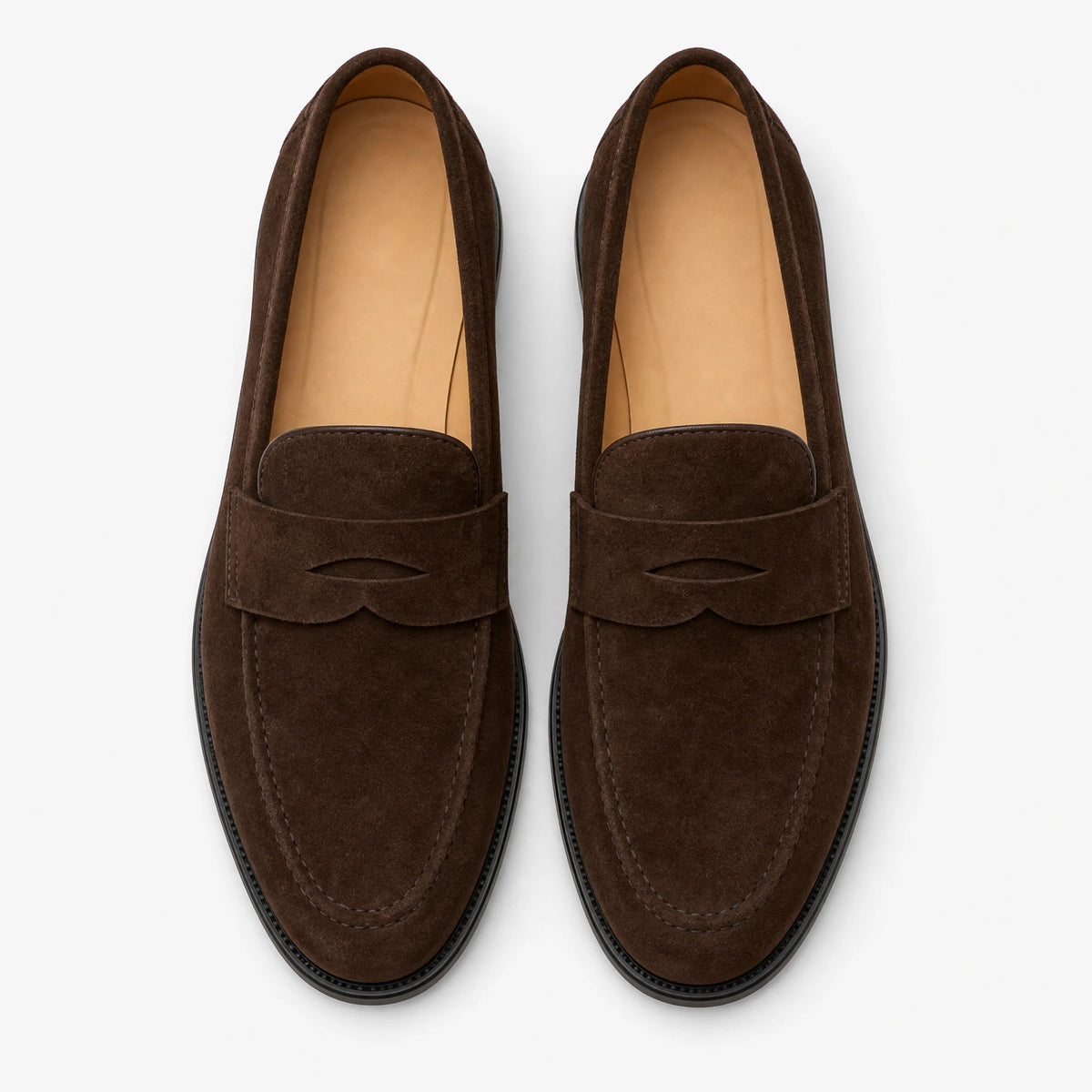 Penny loafers heren bruin suède in camel, zijaanzicht Afbeelding