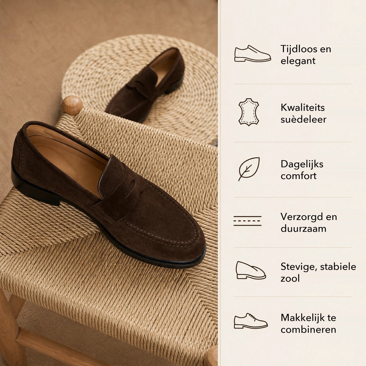 Penny loafers heren bruin suède in zwart, achterkant Afbeelding