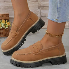 Plateau mocassins voor dames met profielzool, Camel