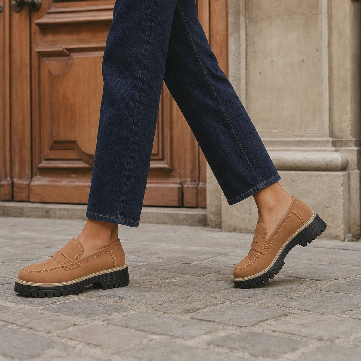 Plateau mocassins voor dames met profielzool, paar van opzij