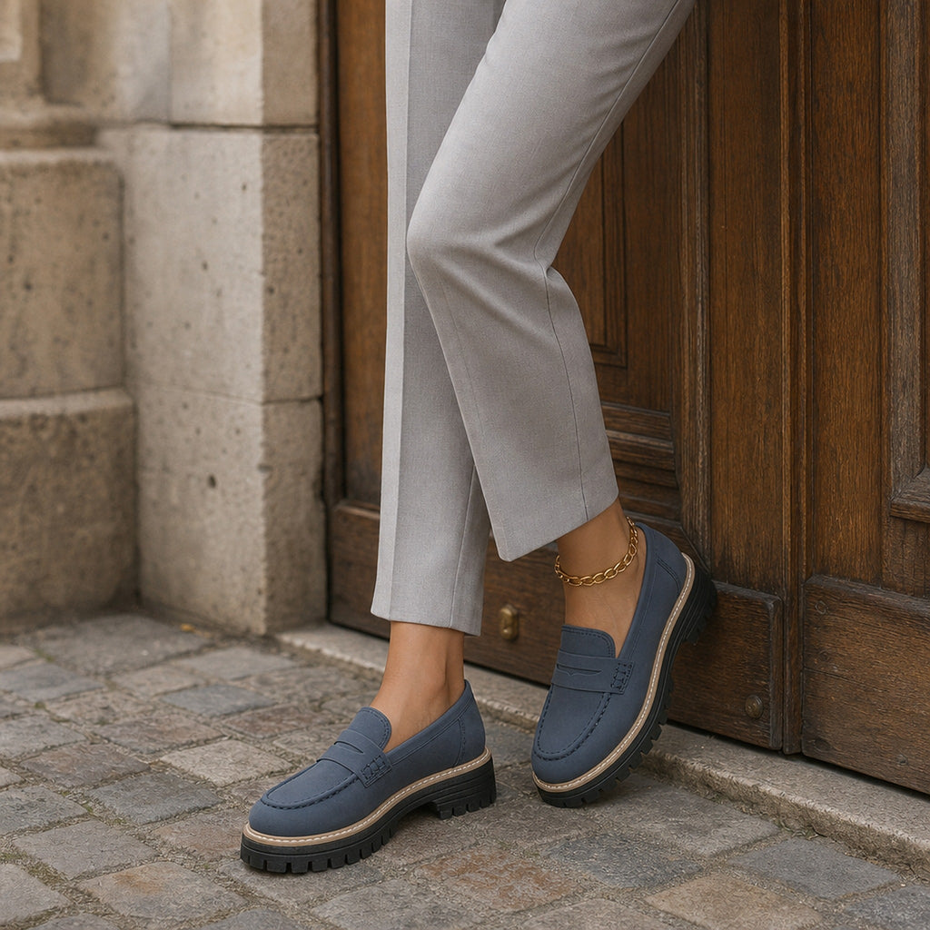 Plateau mocassins voor dames met profielzool, detail van de zool