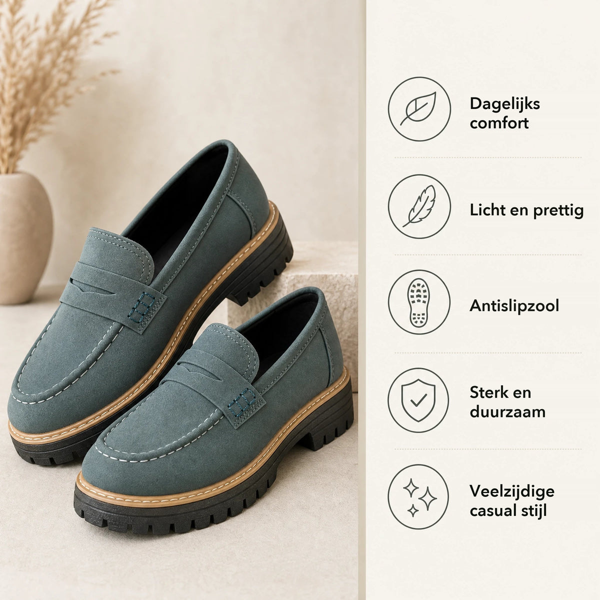 Plateau mocassins voor dames met profielzool, achterkant