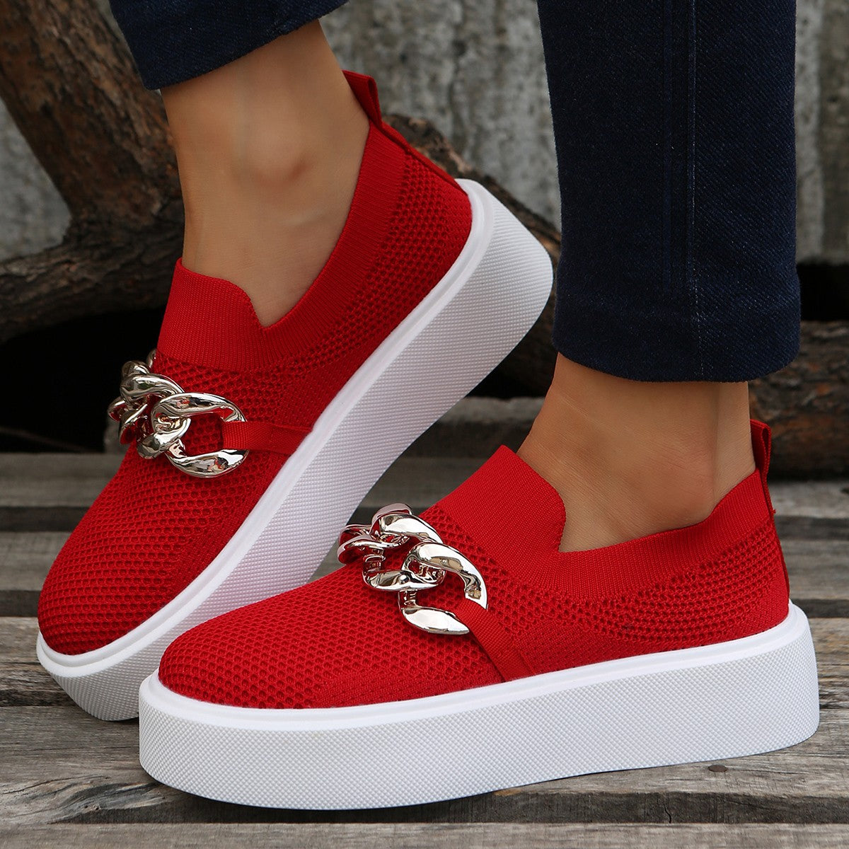 Loafers met plateauzool en metalen ketting