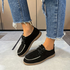 Platte veterschoenen mocassins voor dames, Zwart