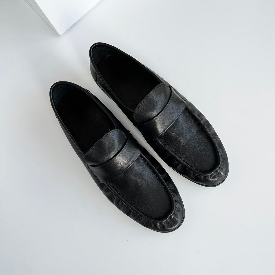 Retro loafers in zacht leer met blokhak voor dames