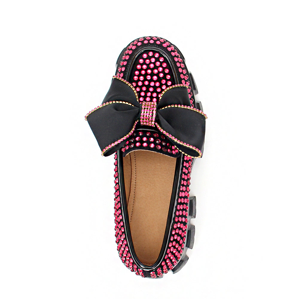 Platform loafers met een vlinder versierd met roze strass voor dames