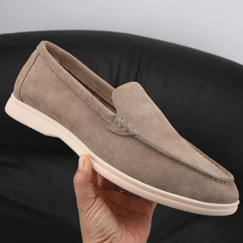 Soepele suède herenloafers in taupe met lichte zool - camel, foto 7