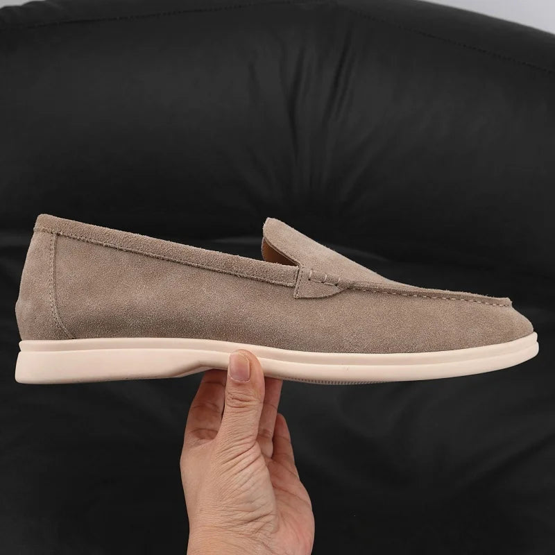Soepele suède herenloafers in taupe met lichte zool - taupe, foto 8