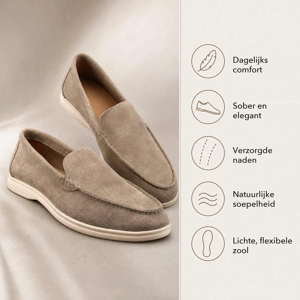 Soepele suède herenloafers in taupe met lichte zool - camel, foto 5