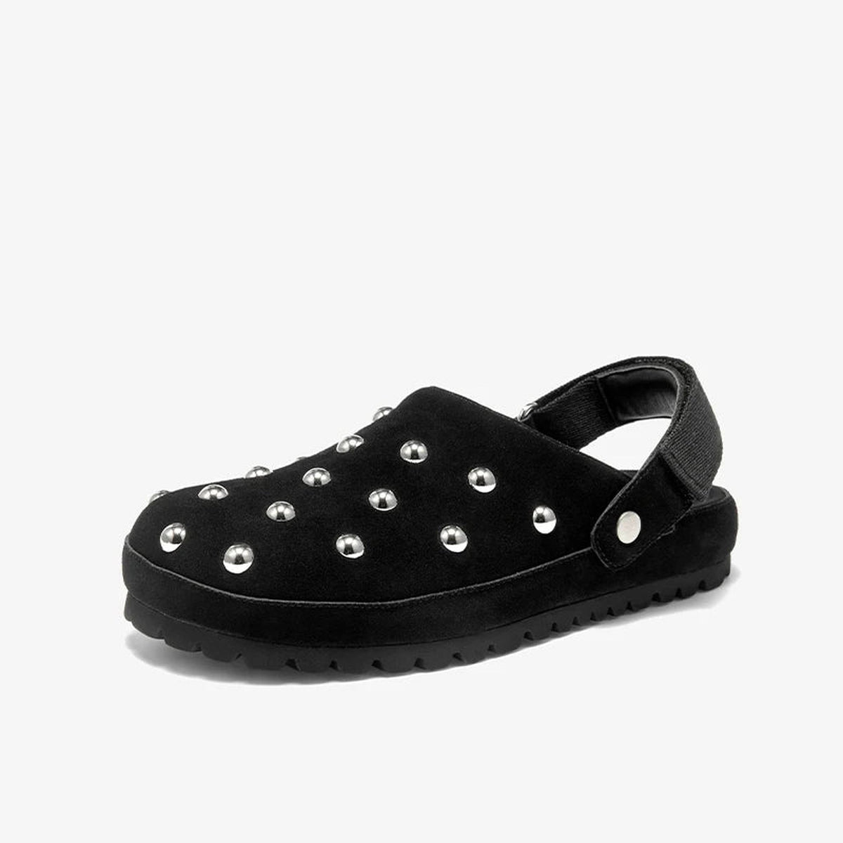 Suède damesclogs met studs in camel, voorkant