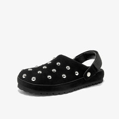 Suède damesclogs met studs en profielzool, Zwart