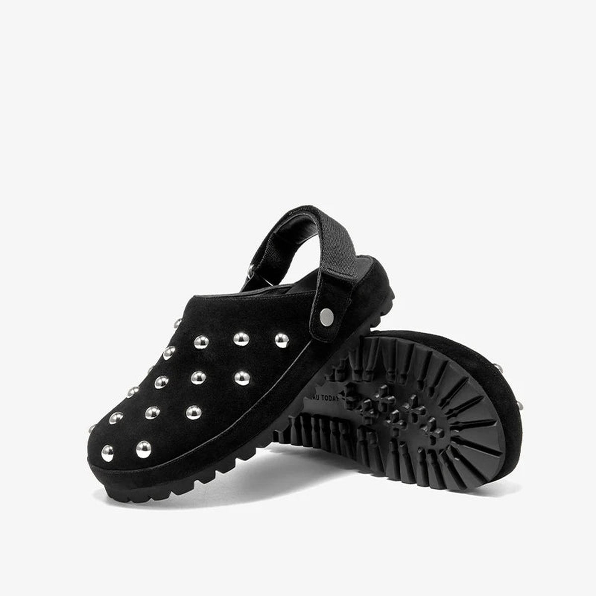 Suède damesclogs met studs in zwart, zool