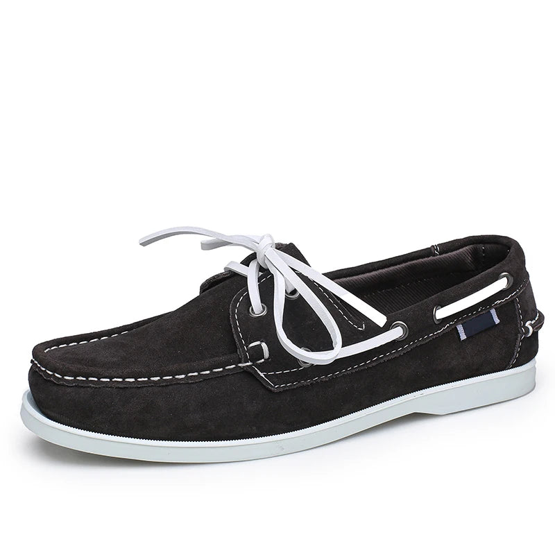 Suède heren bootschoenen met witte veters - beige, foto 10