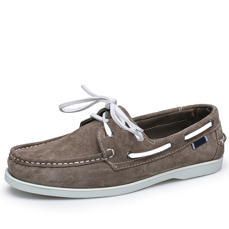 Suède heren bootschoenen met witte veters - donkerbruin, foto 13