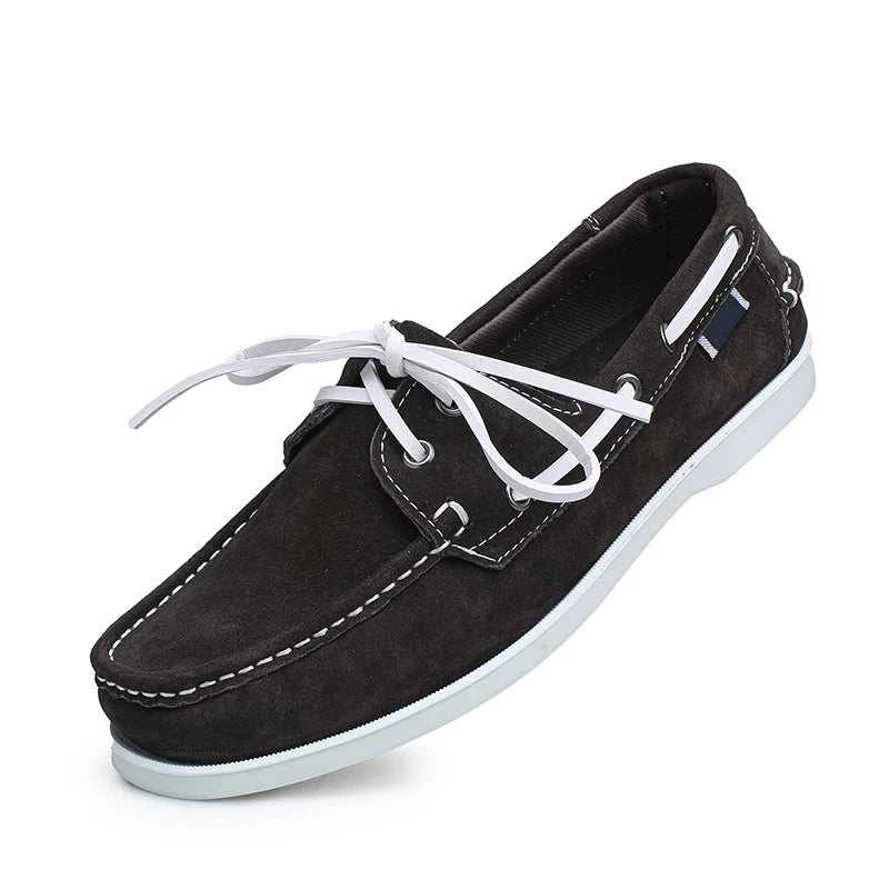 Suède heren bootschoenen met witte veters - donkerbruin, foto 3