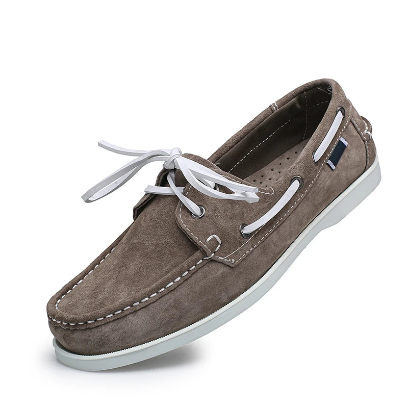 Suède heren bootschoenen met witte veters - cognac, foto 4