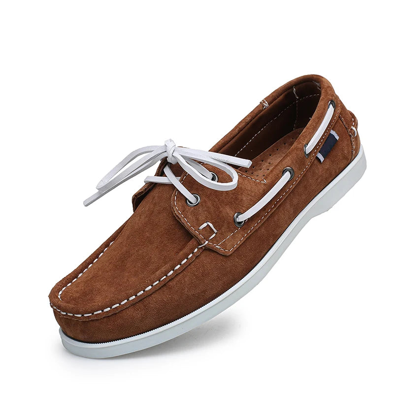Suède heren bootschoenen met witte veters - taupe, foto 6