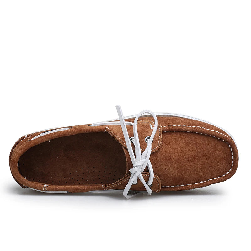Suède heren bootschoenen met witte veters - donkerbruin, foto 8