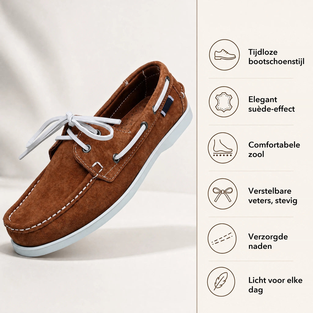 Suède heren bootschoenen met witte veters - beige, foto 5