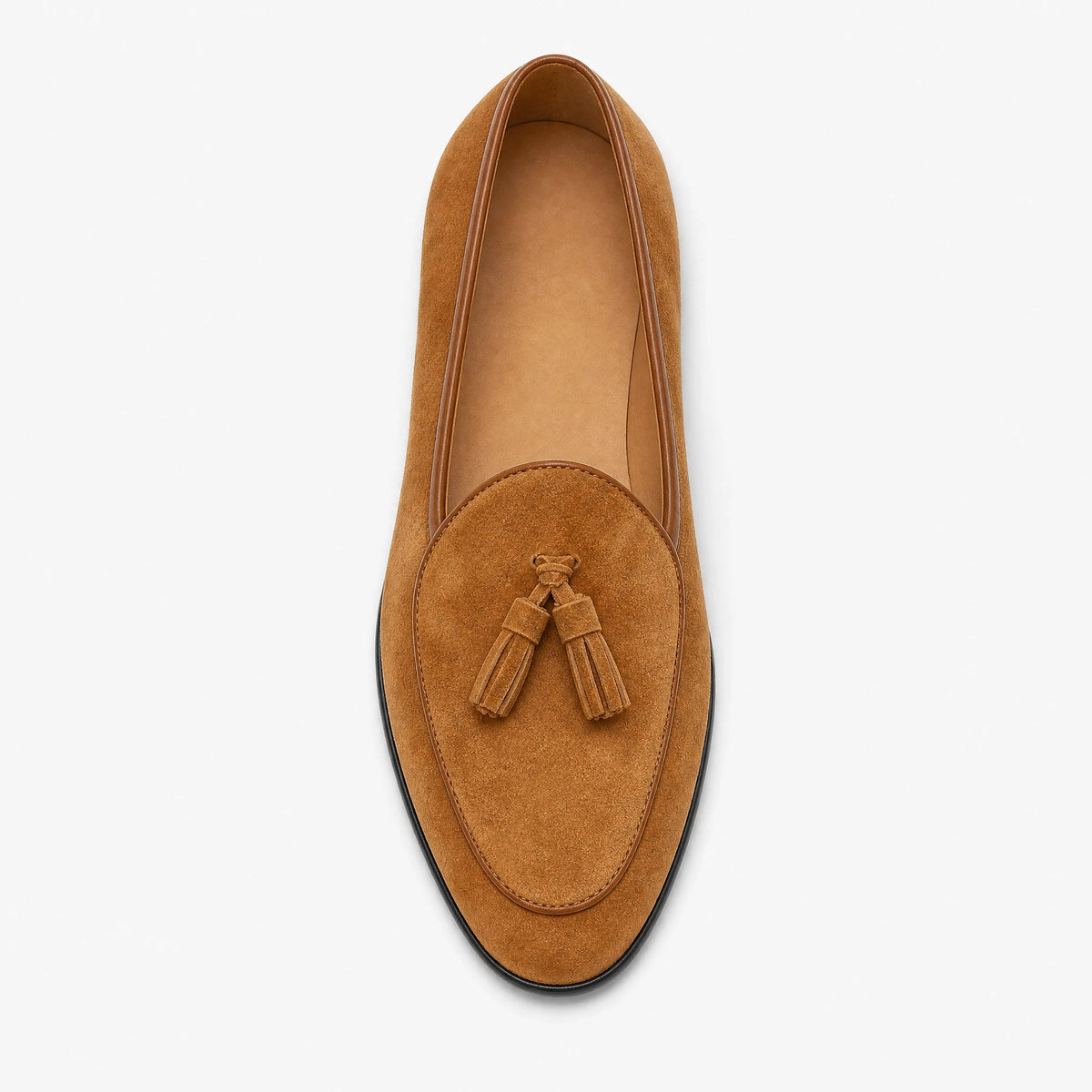 Suède heren loafers met kwastjes en slanke puntneus
