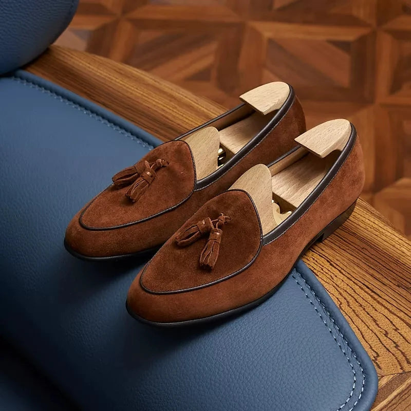 Suède heren loafers met kwastjes en slanke puntneus - donkerbruin, foto 10