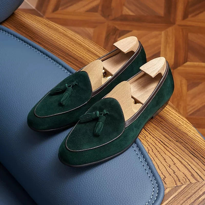 Suède heren loafers met kwastjes en slanke puntneus - zwart, foto 11
