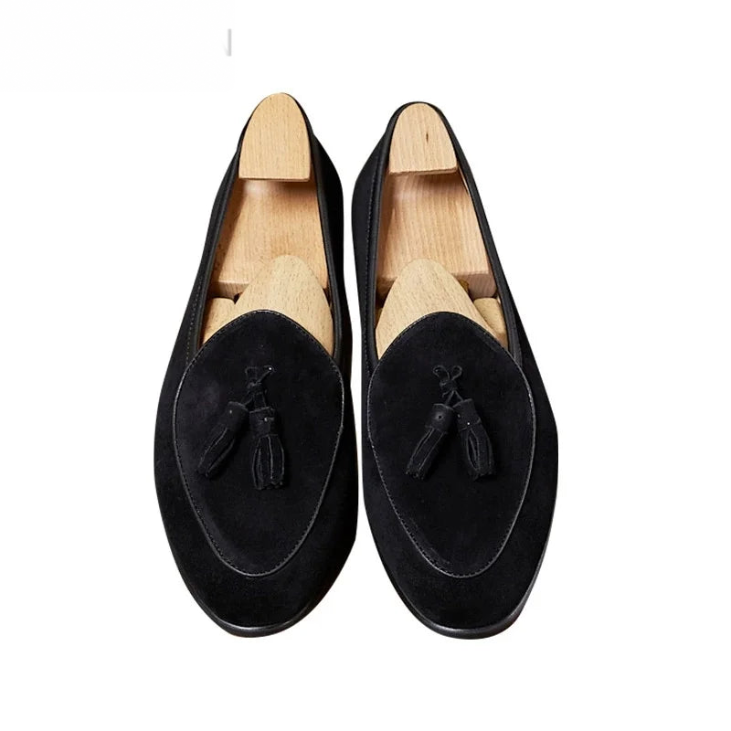 Suède heren loafers met kwastjes en slanke puntneus - cognac, foto 3