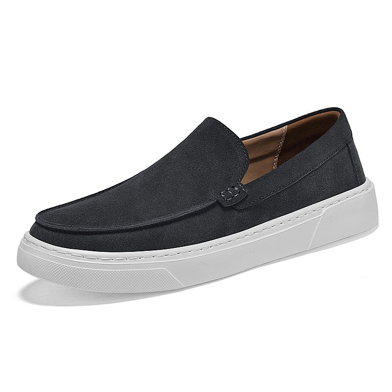 Donkergrijze suède mocassin, voorkant