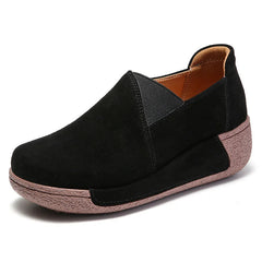 Dames loafers van suèdeleer met dikke zool, Zwart