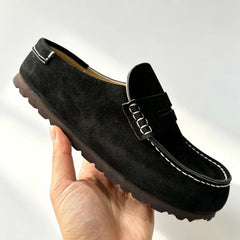 Suède loafer-clog om aan te schuiven, Zwart