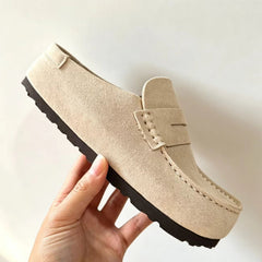 Suède loafer-clog om aan te schuiven, Beige