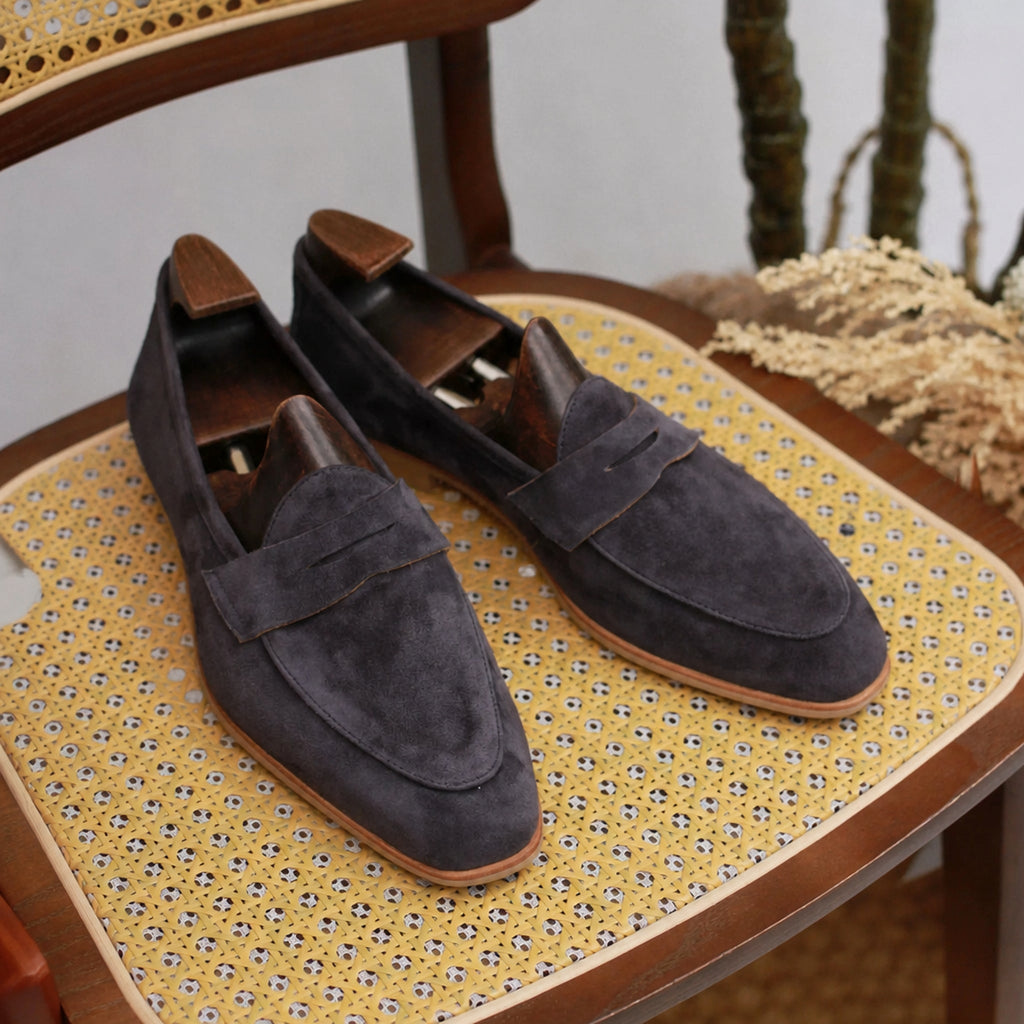 Suède loafer heren penny-stiksel in cognac, zool