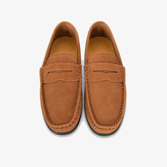 Suède loafers heren, instapmodel met pennystrook, Camel