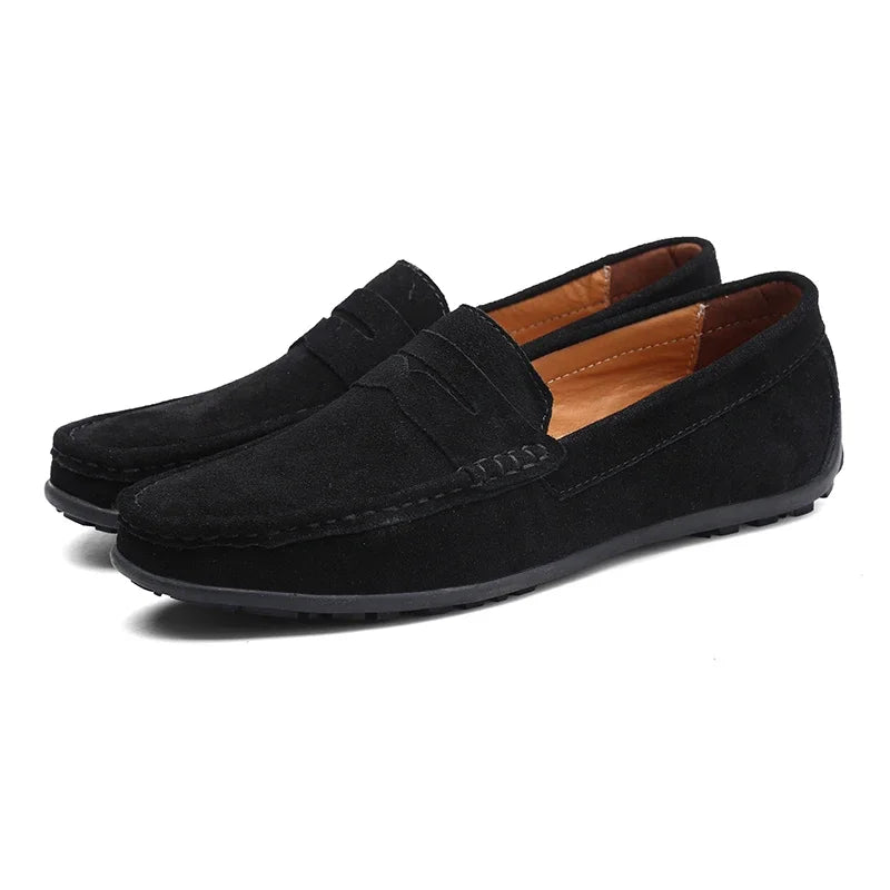Suède instaploafer heren met pennystrook in camel