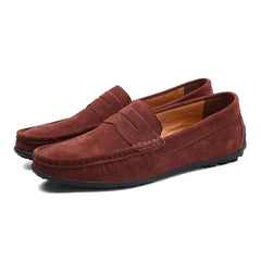 Suède loafers heren, instapmodel met pennystrook, Bruin