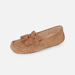 Suède loafers met franjes voor dames, Bruin