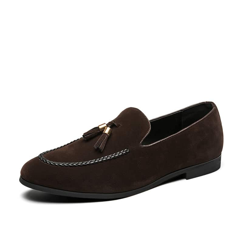 Suedelook loafers met kwastjes en kunstleren torsade