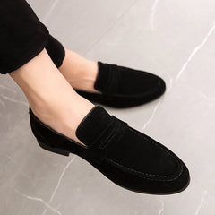 Suède loafers met blokhak voor heren, Zwart