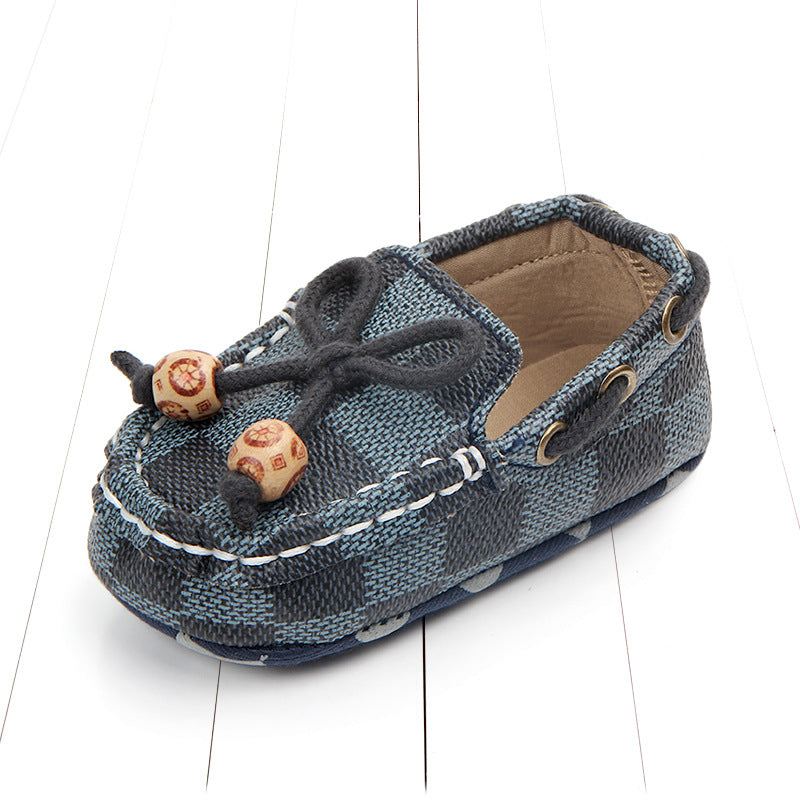 Trendy geruite loafers met decoratieve parels voor baby
