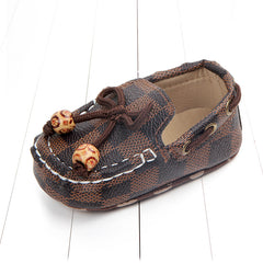 Trendy geruite loafers met decoratieve parels voor baby, Bruin