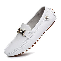 Soepele loafers met leer-effect en gouden gesp voor heren, Wit