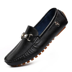 Soepele loafers met leer-effect en gouden gesp voor heren, Zwart
