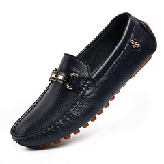 Soepele loafers met leer-effect en gouden gesp voor heren, Marineblauw