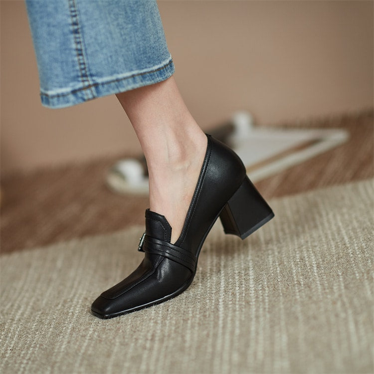 Vierkante loafers van echt leer voor dames
