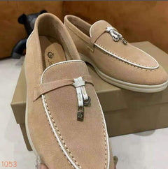 Suède loafer in Britse stijl voor dames, Beige