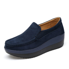 Dames loafers met sleehak in suède, Marineblauw