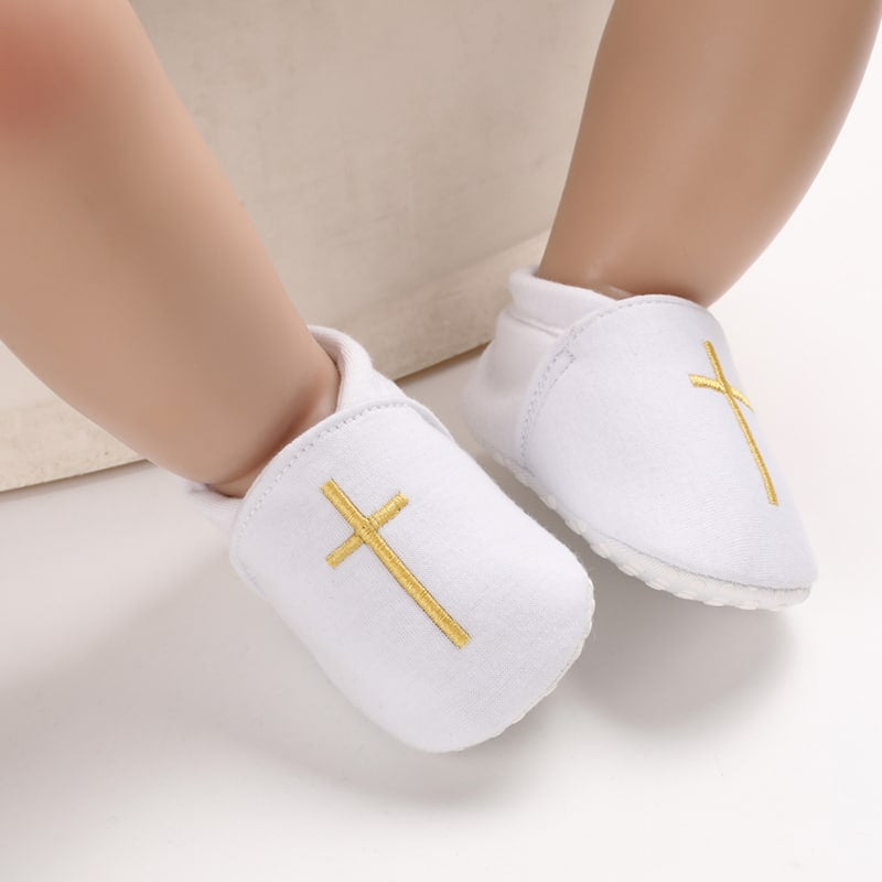 Witte katoenen doopschoentjes voor baby's