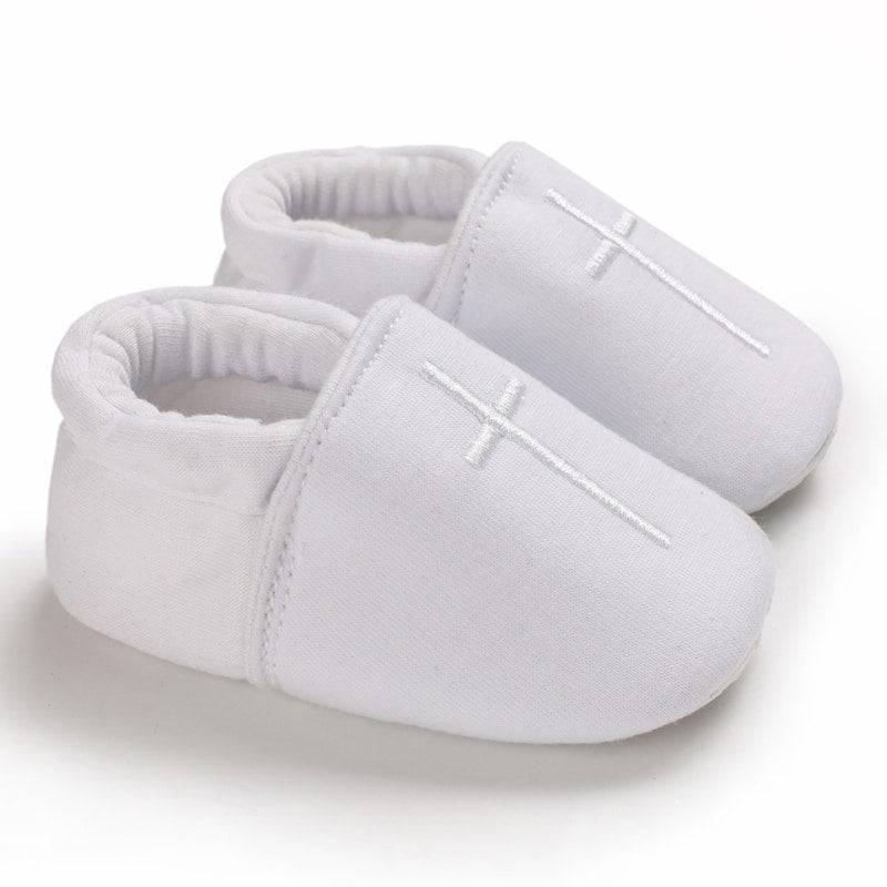 Witte katoenen doopschoentjes voor baby's
